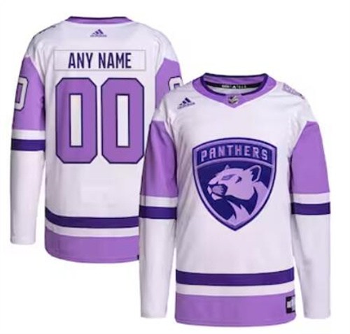 Florida Panthers adidas Hockey Fights Cancer Primegreen Men/Women/Youth Unisex Authentic Custom White-Purple Jersey