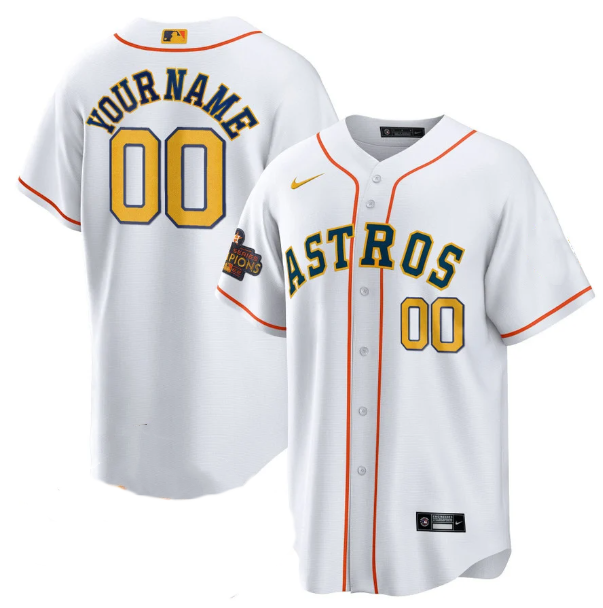 Houston Astros Custom 2023 White Gold World Serise Champions Patch Stitched Jersey