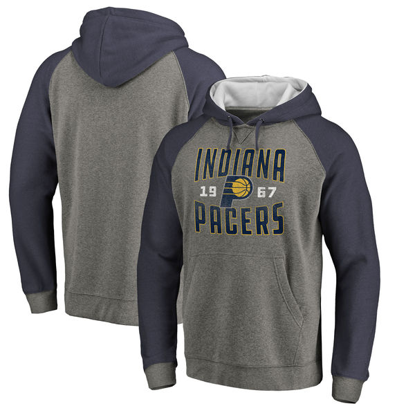 Indiana Pacers Fanatics Branded Ash Antique Stack Tri Blend Raglan Pullover Hoodie