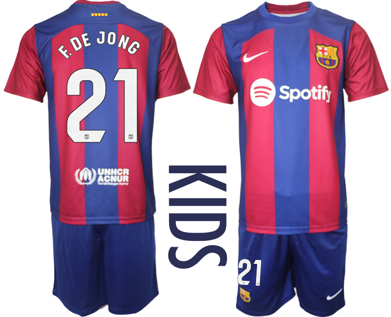 Kids Barcelona home 21# F.DE JONG 2023-24 suite soccer jerseys