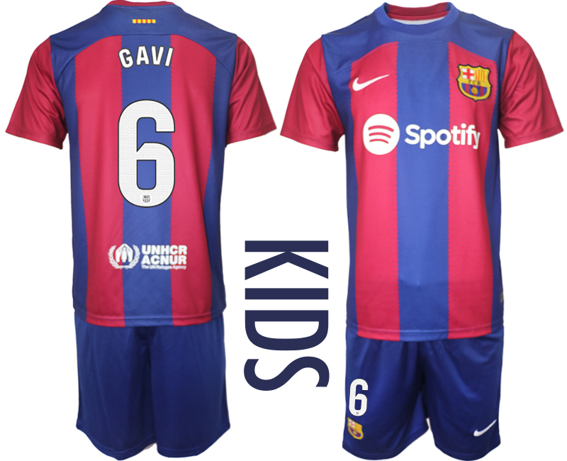 Kids Barcelona home 6# GAVI 2023-24 suite soccer jerseys