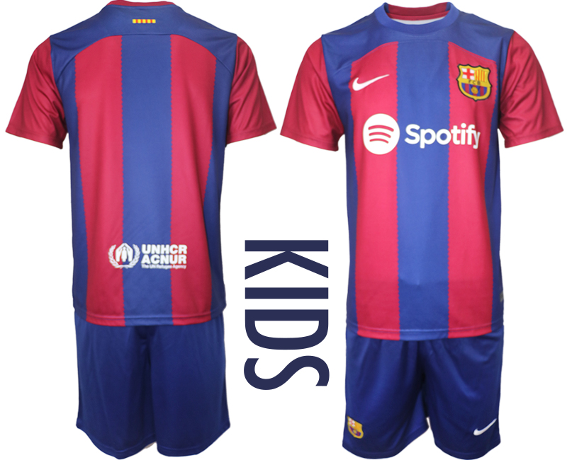 Kids Barcelona home Blank 2023-24 suite soccer jerseys
