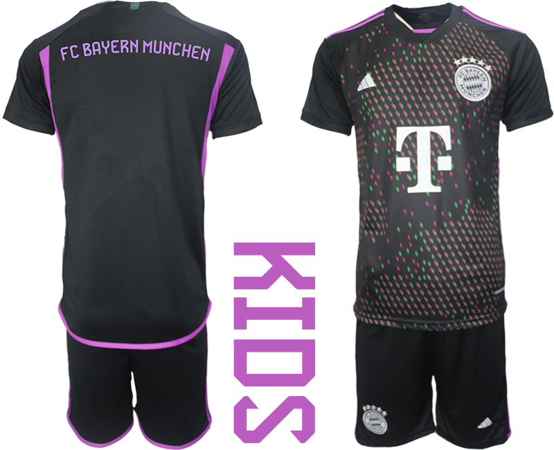 Kids Bayern Munich Away Black Blank 2023-24 Suit Soccer Jerseys
