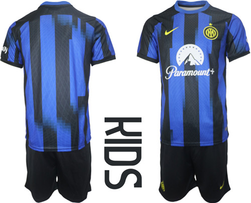 Kids Inter Milan home Custom Or Blank 2023-24 suit soccer jerseys