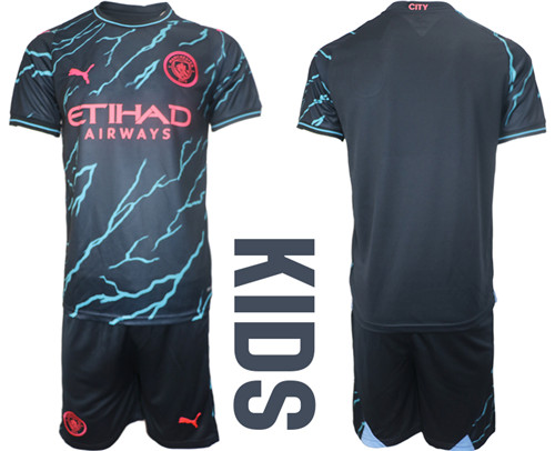 Kids Manchester City Custom or blank 2nd away Blank 2023-24 suit soccer jerseys