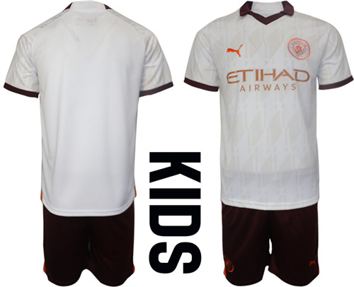 Kids Manchester City Custom or blank away White  2023-24 suit soccer jerseys