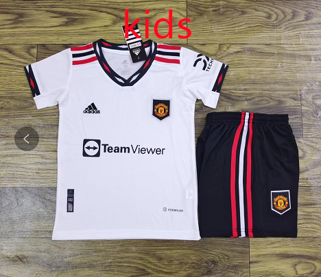 Kids Manchester United 2022-2023 youth soccer white jersey Kit