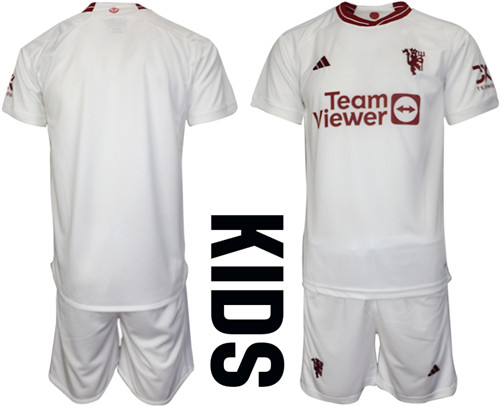 Kids Manchester United 2nd away  White 2023-24 suit soccer jerseys