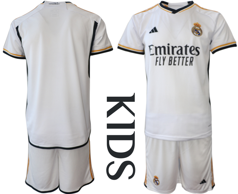 Kids Real Madrid Home Custom or blank  2023-24 suit soccer jerseys