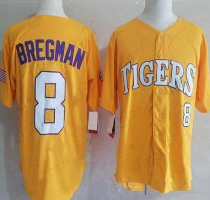 LSU Tigers College Baseball 8 Alex Bregman All Stitched Baseball YELLOW NCAA Jerseys