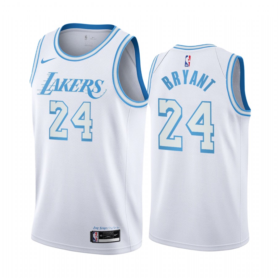 Lakers #24 Kobe Bryant White 2020-21 City Edition Nike  New Blue Silver Logo Jersey