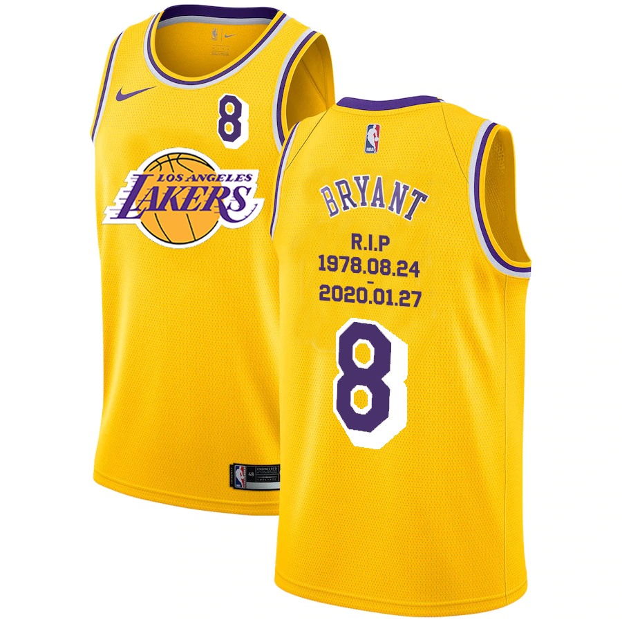 Lakers 8 Kobe Bryant Yellow Nike R.I.P Swingman Jersey