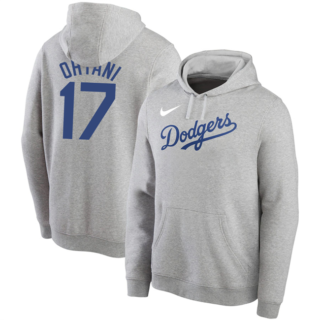 Los Angeles Dodgers #17 Shohei Ohtani Gray Name & Number Pullover Hoodie
