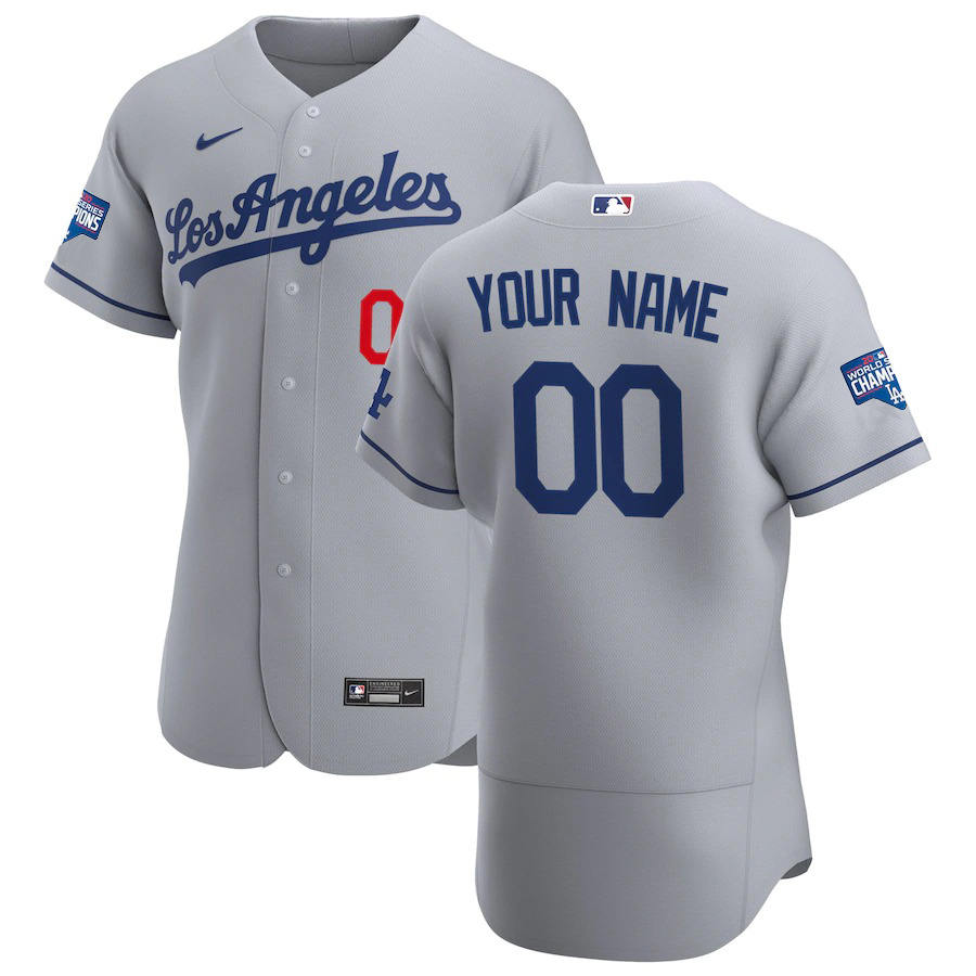 Los Angeles Dodgers Custom Men's Nike Gray Road 2020 World Series Champions Authentic Team MLB Jersey