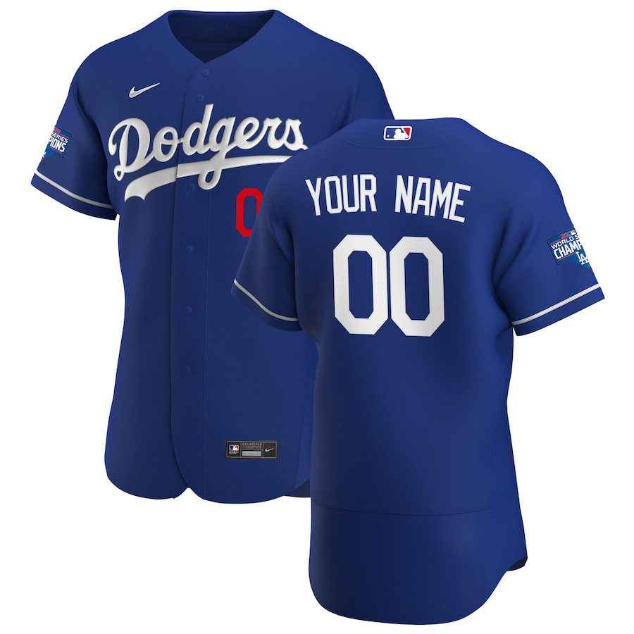 Los Angeles Dodgers Custom Men's Nike Royal Alternate 2020 World Series Champions Authentic Player MLB Jersey