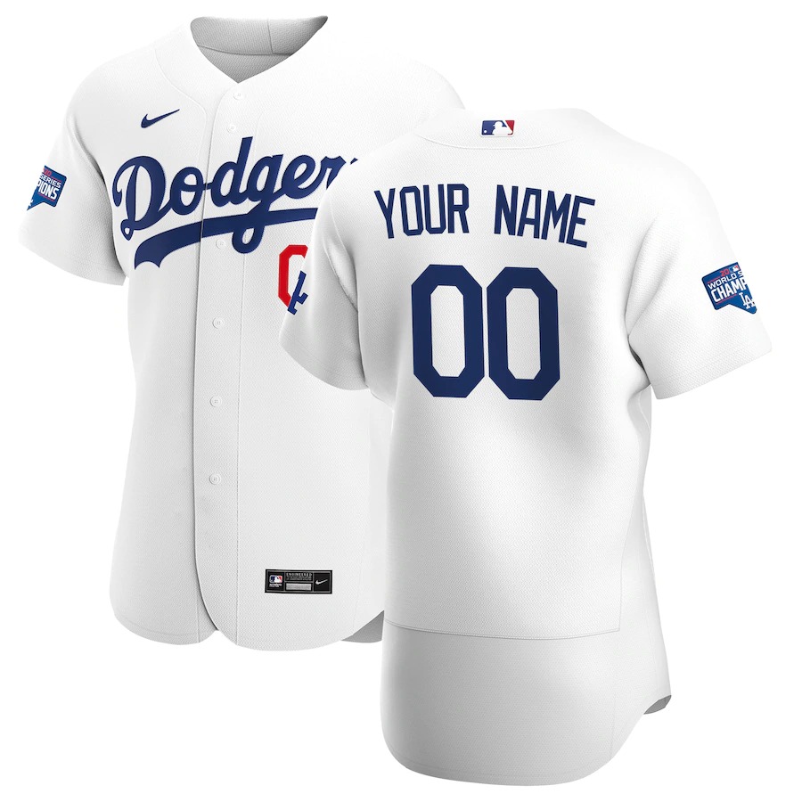 Los Angeles Dodgers Custom Men's Nike White Home 2020 World Series Champions Authentic Player MLB Jersey