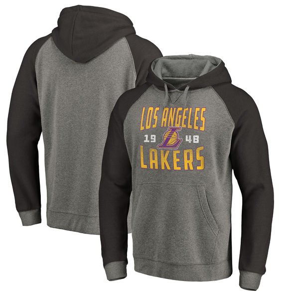 Los Angeles Lakers Fanatics Branded Ash Antique Stack Tri Blend Raglan Pullover Hoodie