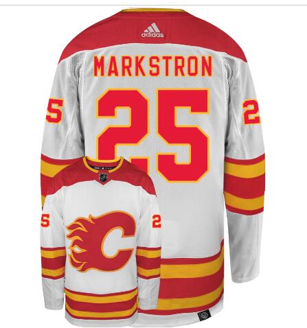 MEN'S JAKOB MARKSTROM CALGARY FLAMES #25 ADIDAS WHITE AWAY PRIMEGREEN AUTHENTIC NHL HOCKEY JERSEY