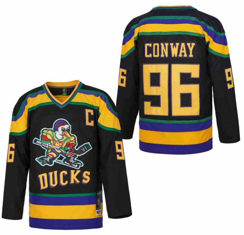 MEN'S MIGHTY DUCKS #96 CHARLIE CONWAY OFFICIAL MOVIE GREEN CCM VINTAGE THROWBACK IN BLACK JERSEYS