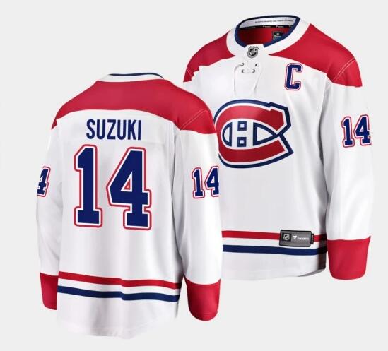 MEN'S MONTREAL CANADIENS #14 NICK SUZUKI WITH C PATCH ADIDAS WHITE AWAY NHL HOCKEY JERSEY
