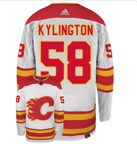 MEN'S OLIVER KYLINGTON #58 WHITE AWAY CALGARY FLAMES ADIDAS PRIMEGREEN AUTHENTIC NHL HOCKEY JERSEY