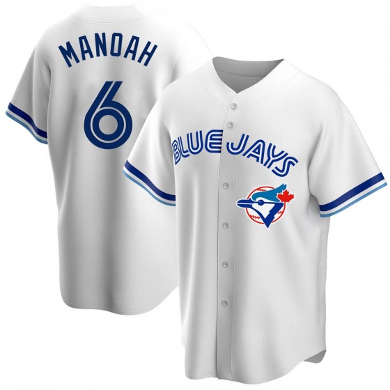 MEN'S TORONTO BLUE JAYS #6 ALEK MANOAH WHITE HOME COOPERSTOWN COLLECTION JERSEY