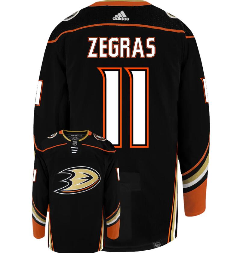 MEN TREVOR ZEGRAS ANAHEIM DUCKS #11 ADIDAS PRIMEGREEN AUTHENTIC BLACK NHL HOCKEY JERSEY