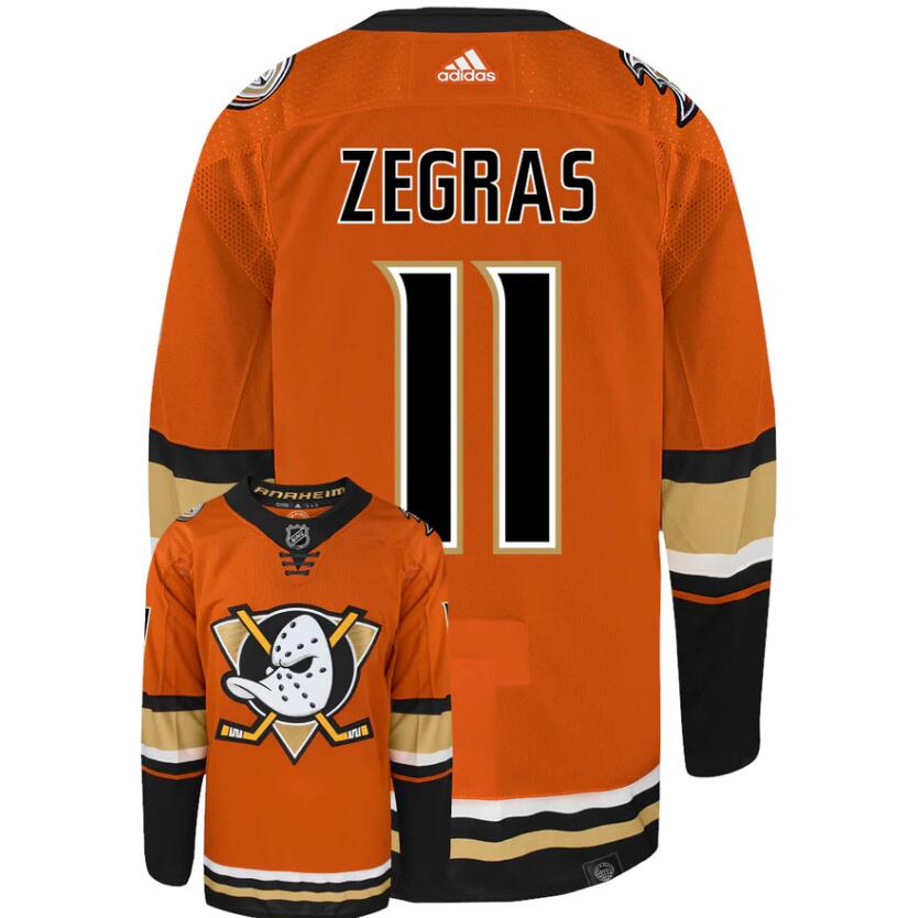 MEN TREVOR ZEGRAS ANAHEIM DUCKS #11 ADIDAS PRIMEGREEN AUTHENTIC ORANGE NHL HOCKEY JERSEY
