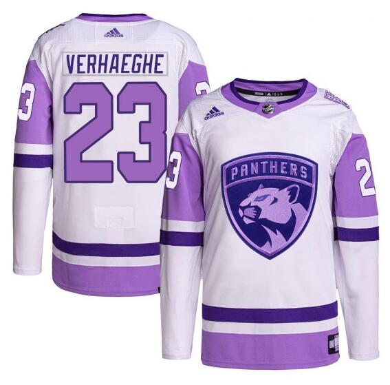 MENS FLORIDA PANTHERS #23 CARTER VERHAEGHE WHITE-PURPLE HOCKEY FIGHTS CANCER PRIMEGREEN JERSEY