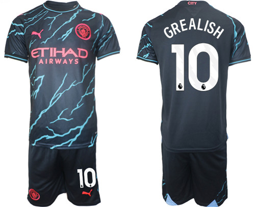 Manchester City 2nd away black 10# GREALISH 2023-24 suit soccer jerseys