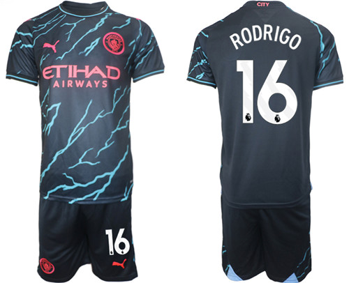 Manchester City 2nd away black 16# RODRIGO 2023-24 suit soccer jerseys