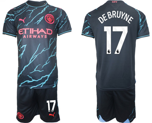 Manchester City 2nd away black 17# DEBRUYNE 2023-24 suit soccer jerseys