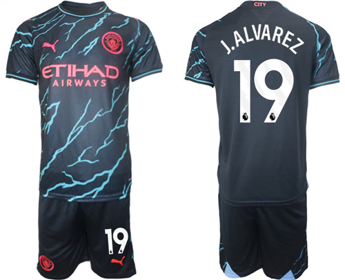 Manchester City 2nd away black 19# J.ALVAREZ 2023-24 suit soccer jerseys