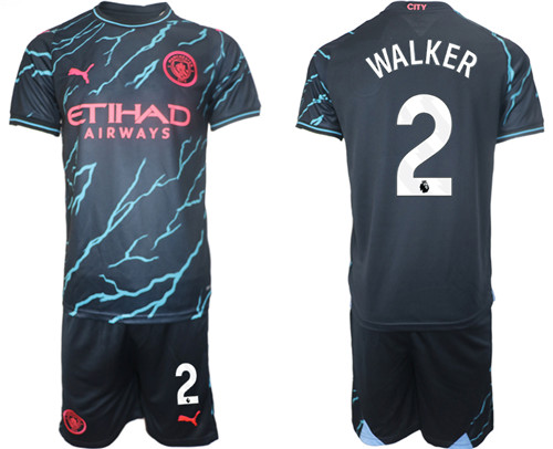 Manchester City 2nd away black 2# WALKER 2023-24 suit soccer jerseys