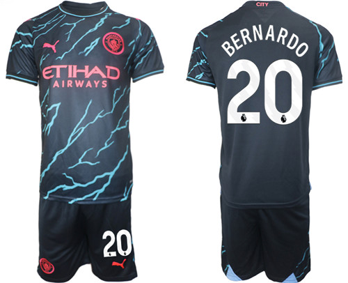 Manchester City 2nd away black 20# BERNARDO 2023-24 suit soccer jerseys