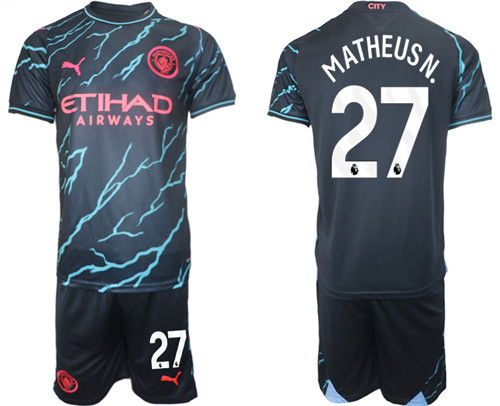 Manchester City 2nd away black 27# MATHEUS N. 2023-24 suit soccer jerseys