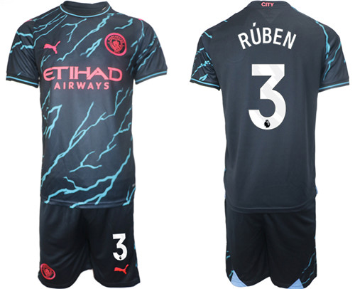 Manchester City 2nd away black 3# RUBEN 2023-24 suit soccer jerseys