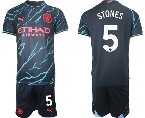 Manchester City 2nd away black 5# STONES 2023-24 suit soccer jerseys