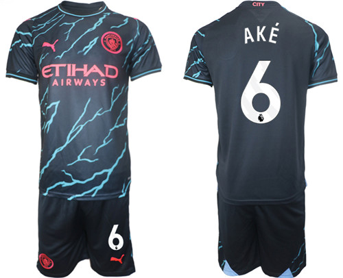 Manchester City 2nd away black 6# AKE 2023-24 suit soccer jerseys
