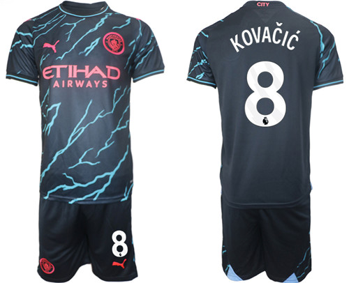 Manchester City 2nd away black 8# KOVACIC 2023-24 suit soccer jerseys
