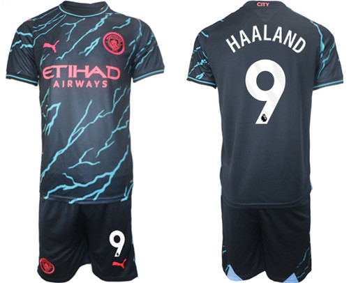 Manchester City 2nd away black 9# HAALAND 2023-24 suit soccer jerseys