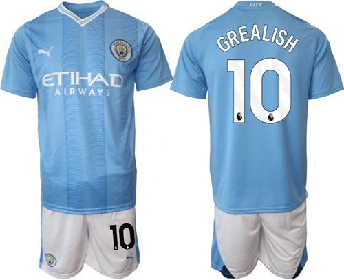 Manchester City home 10# GREALISH 2023-24 suit soccer jerseys
