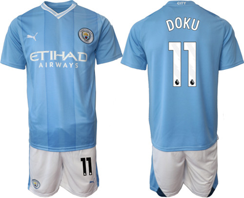 Manchester City home 11# DOKU 2023-24 suit soccer jerseys