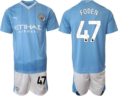 Manchester City home 17# FODEN 2023-24 suit soccer jerseys
