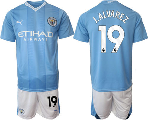 Manchester City home 19# J.ALVAREZ 2023-24 suit soccer jerseys