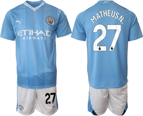 Manchester City home 27# MATHEUS N. 2023-24 suit soccer jerseys