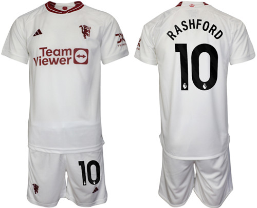 Manchester United 2nd away white 10# RASHFORD 2023-24 suit soccer jerseys