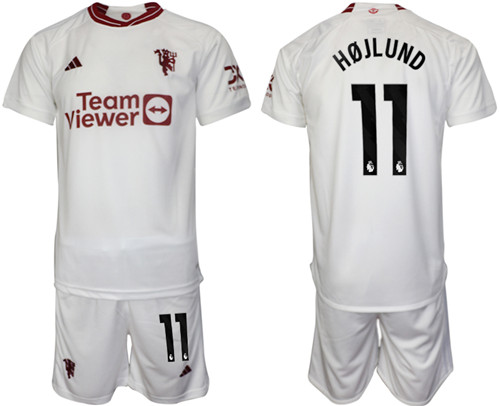 Manchester United 2nd away white 11# HOJLUND 2023-24 suit soccer jerseys