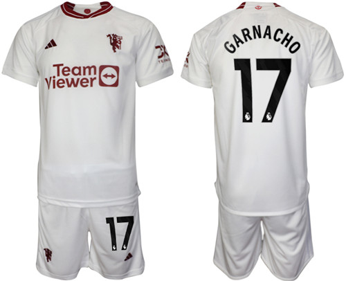 Manchester United 2nd away white 17# GARNACHO 2023-24 suit soccer jerseys