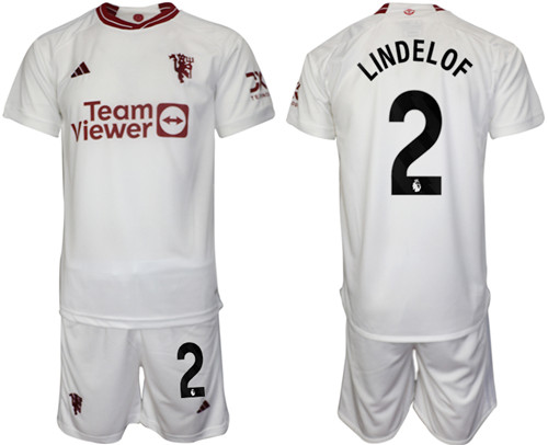 Manchester United 2nd away white 2# LINDELOF 2023-24 suit soccer jerseys